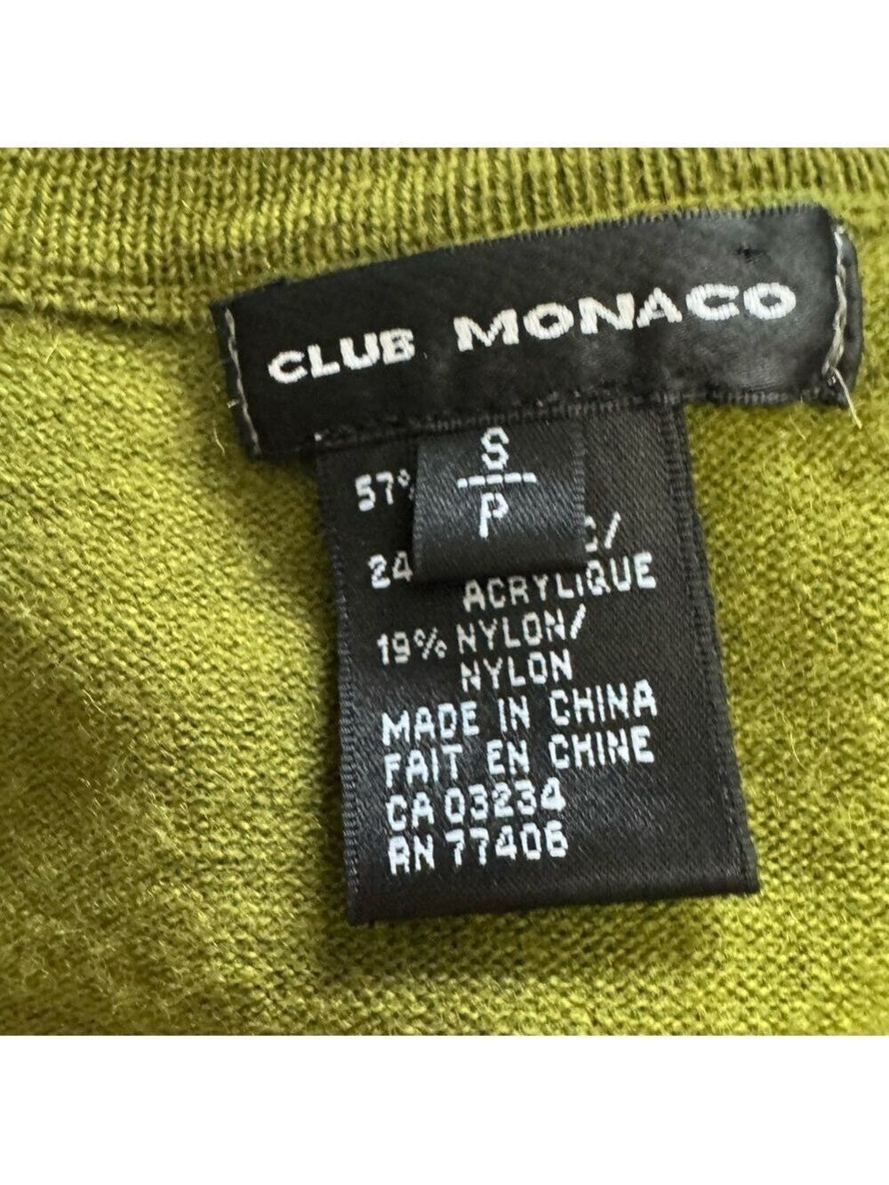 Club Monaco Olive V-Neck Sweater - Picture 2 of 5